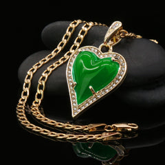 Green Heart Women's Jade Chain Pendant Necklace