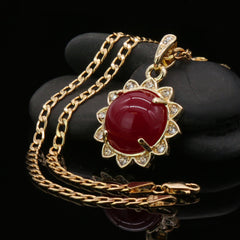 Red Round Women's Jade Chain Pendant Necklace