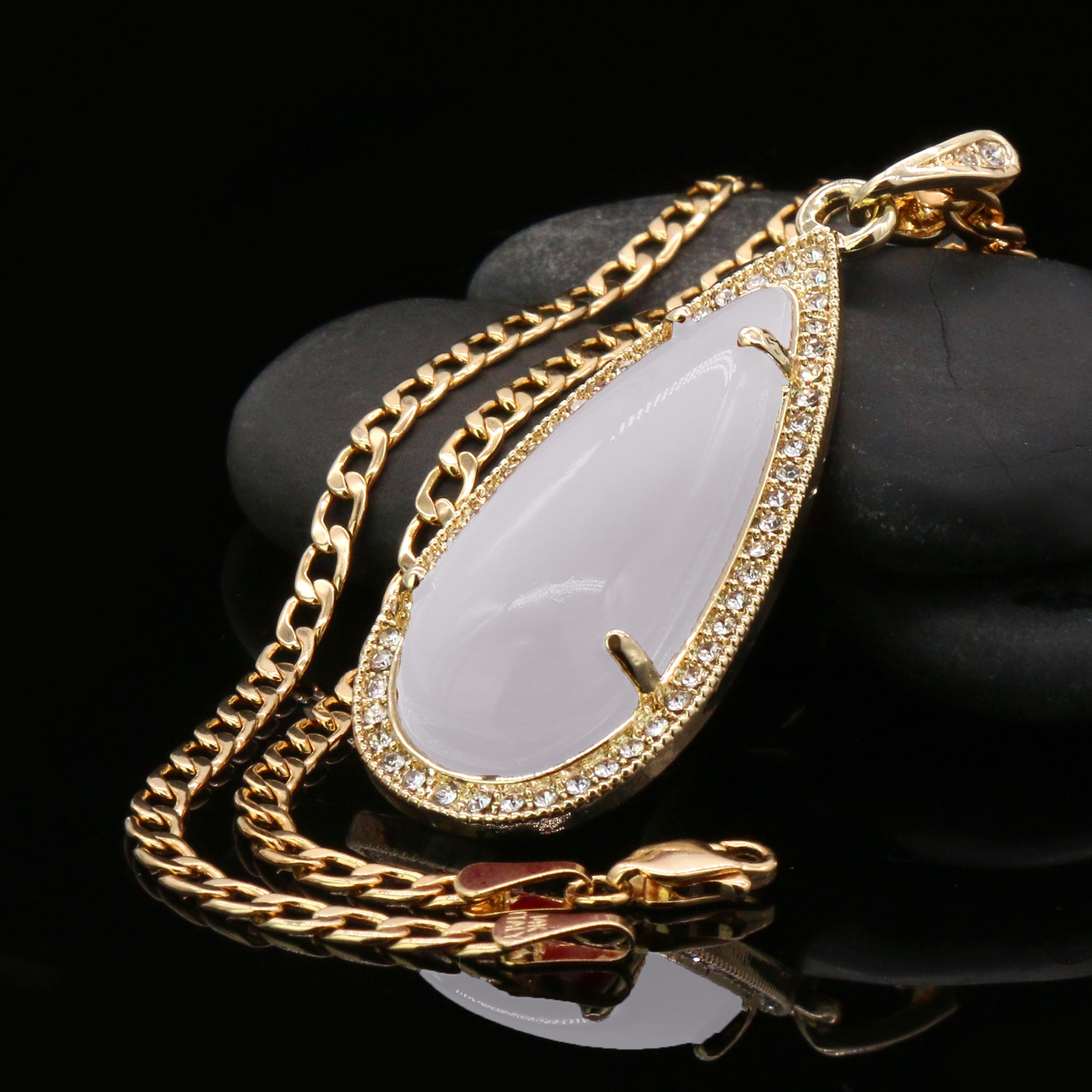 White Tear Women's Jade Cuban Chain Pendant Necklace