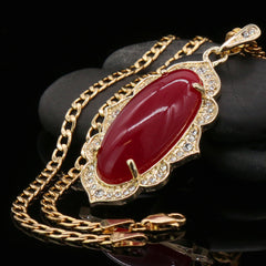 Red Oval Women's Jade Chain Pendant Necklace
