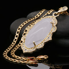 White Oval Women's Jade Chain Pendant Necklace