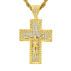 14k Gold Filled CZ Jesus Hang Cross2 Pendant with Rope Chain