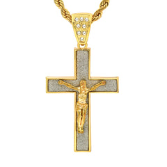 14k Gold Filled Stardust Jesus Hang Cross Pendant 2 with Rope Chain