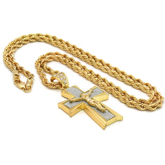 Copy of 14k Gold Filled Stardust Jesus Hang Cross Pendant with Rope Chain