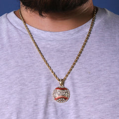 Baseball Charm Pendant 24" Rope Chain Hip Hop 18k Jewelry