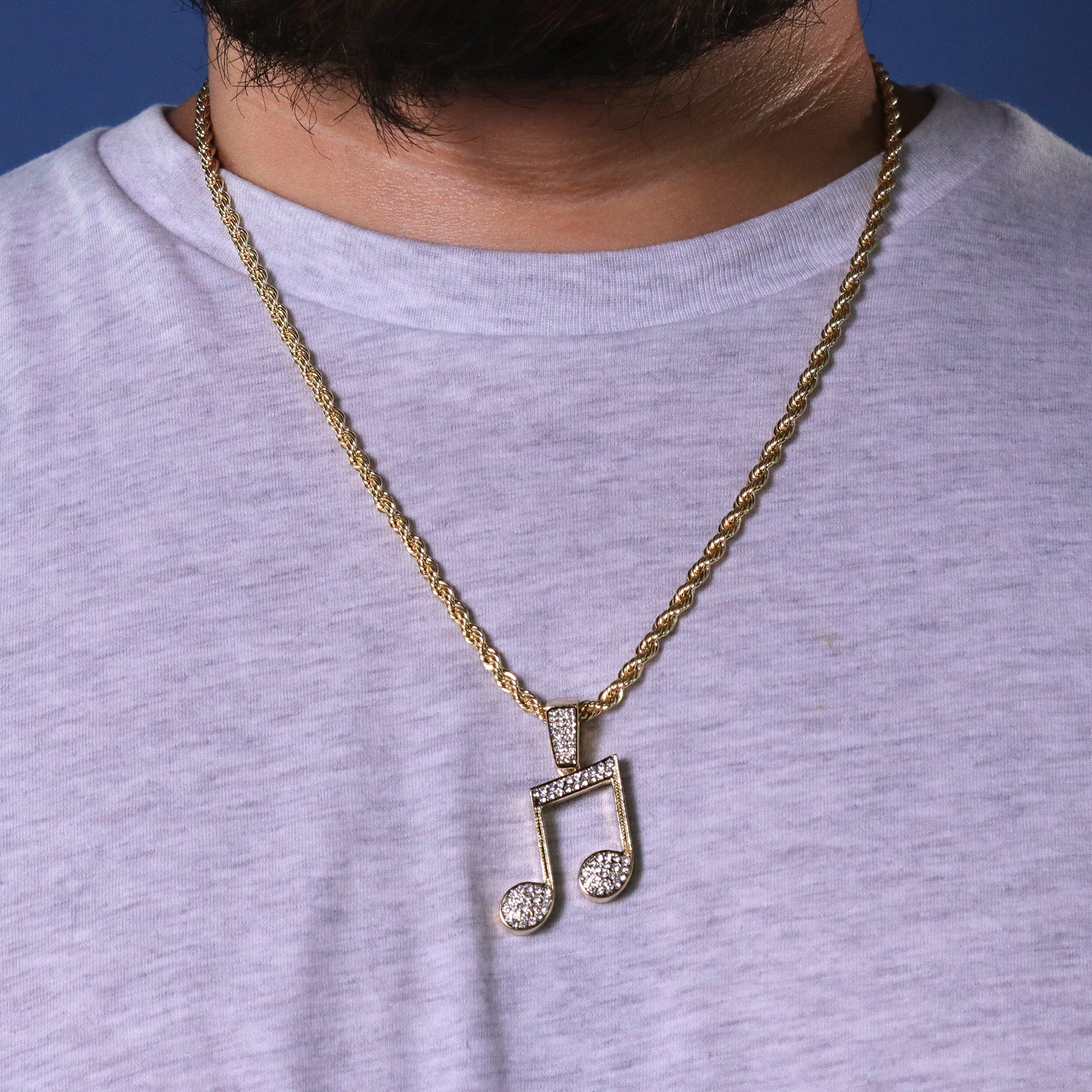 Music Note Pendant 24" Rope Chain Hip Hop 18k Jewelry