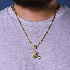 Football Helmet Pendant 24" Rope Chain Hip Hop 18k Jewelry