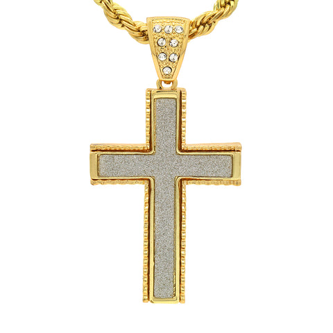 14k Gold Filled Stardust Blade Cross Pendant 4 with Rope Chain