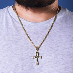 Edge Iced Ankh Pendant 24" Rope Chain Hip Hop 18k Jewelry