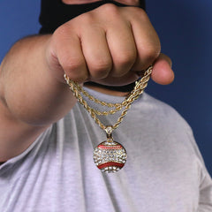 Baseball Charm Pendant 24" Rope Chain Hip Hop 18k Jewelry