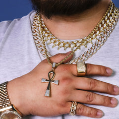 Stardust Ankh Pendant 24" Rope Chain Hip Hop 18k Jewelry