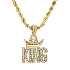 King Crowned Pendant 24" Rope Chain Men's Hip Hop 18k Jewelry