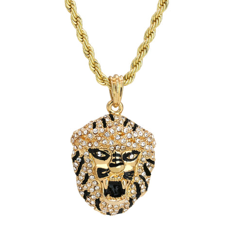 Lion Face Pendant 18K 24" Rope Chain Hip Hop Jewelry