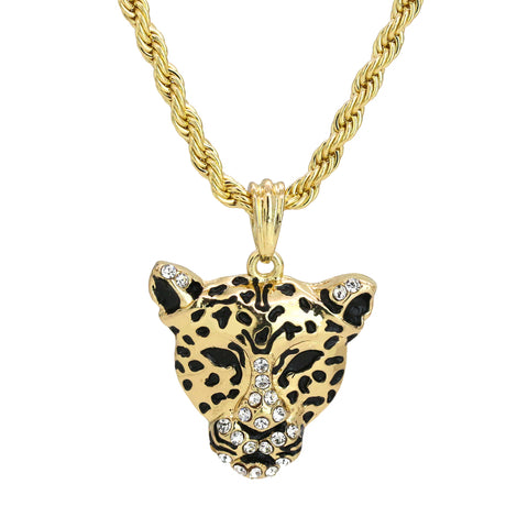 Cheetah Pendant 18K 24" Rope Chain Hip Hop Jewelry