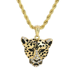 Cheetah Pendant 18K 24" Rope Chain Hip Hop Jewelry