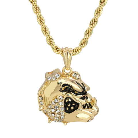 American Bulldog Pendant 18K 24" Rope Chain Hip Hop Jewelry