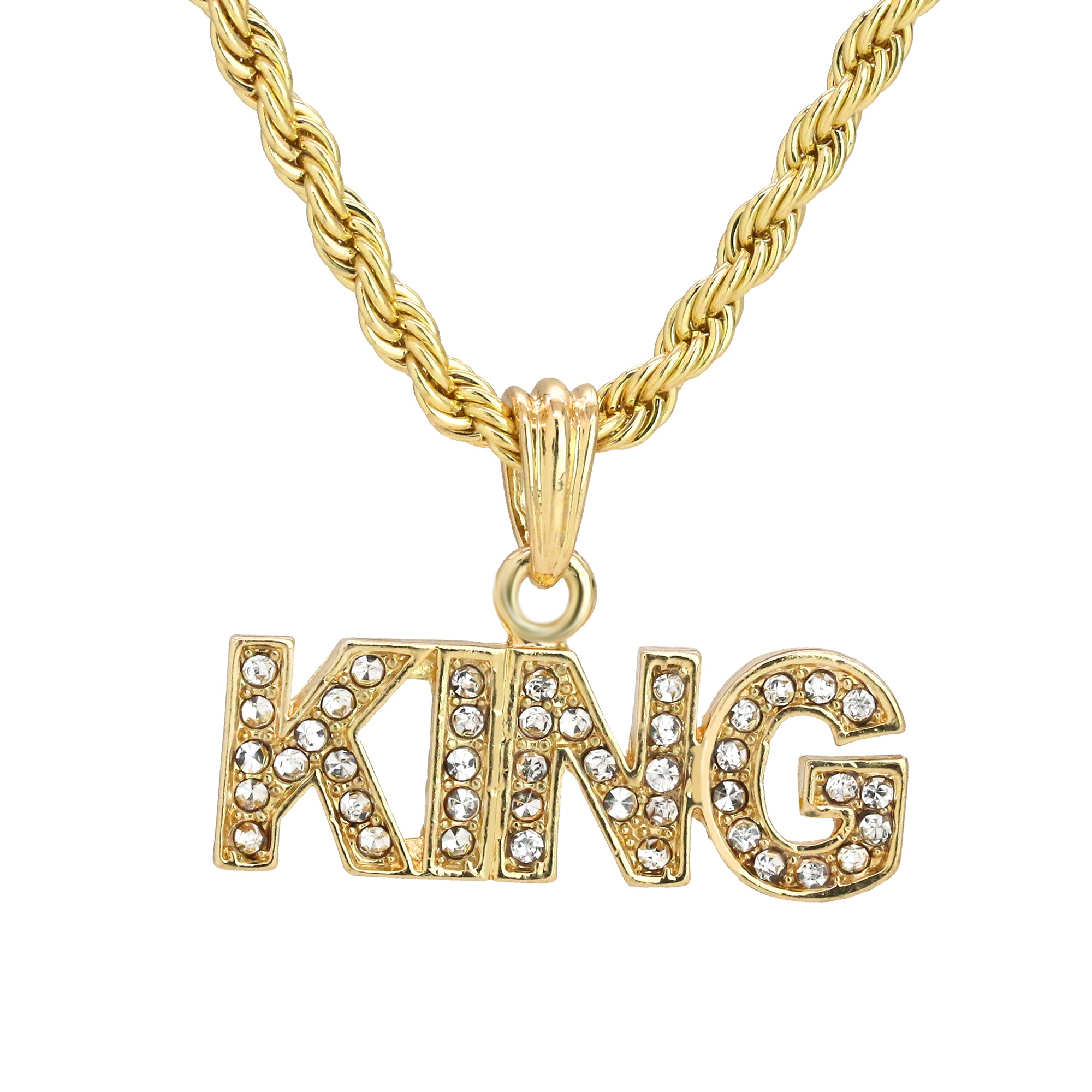 Iced King Pendant 24" Rope Chain Hip Hop 18k Jewelry