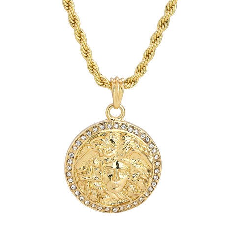 Medusa Medallion Pendant 24" Rope Chain Hip Hop 18k Jewelry Necklace