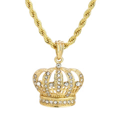Royal King Crown Iced Pendant 18K 24" Rope Chain Hip Hop Jewelry