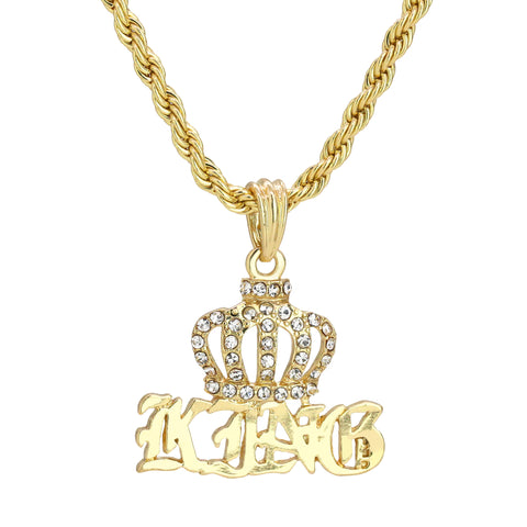 King Crowned Pendant 18K 24" Rope Chain Hip Hop Jewelry