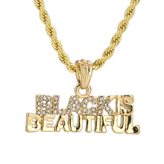 Black Is Beautiful Pendant 18K 24" Rope Chain Hip Hop Jewelry