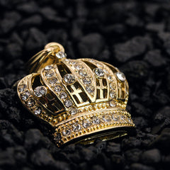 Royal King Crown Iced Pendant 18K 24" Rope Chain Hip Hop Jewelry