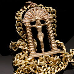 Men's Gold Plated Hip-Hop XL Cz Jesus Chapel Cuban Chain 10mm 30 & Bracelet 3pc Set
