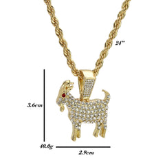Cz Red Eye Goat Pendant 24" Rope Chain Hip Hop 18k Jewelry Necklace