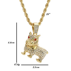 Cz Red Eye French Bulldog Pendant 24" Rope Chain Hip Hop 18k Jewelry Necklace