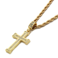 Cz Staple Edge Cross Pendant Necklace