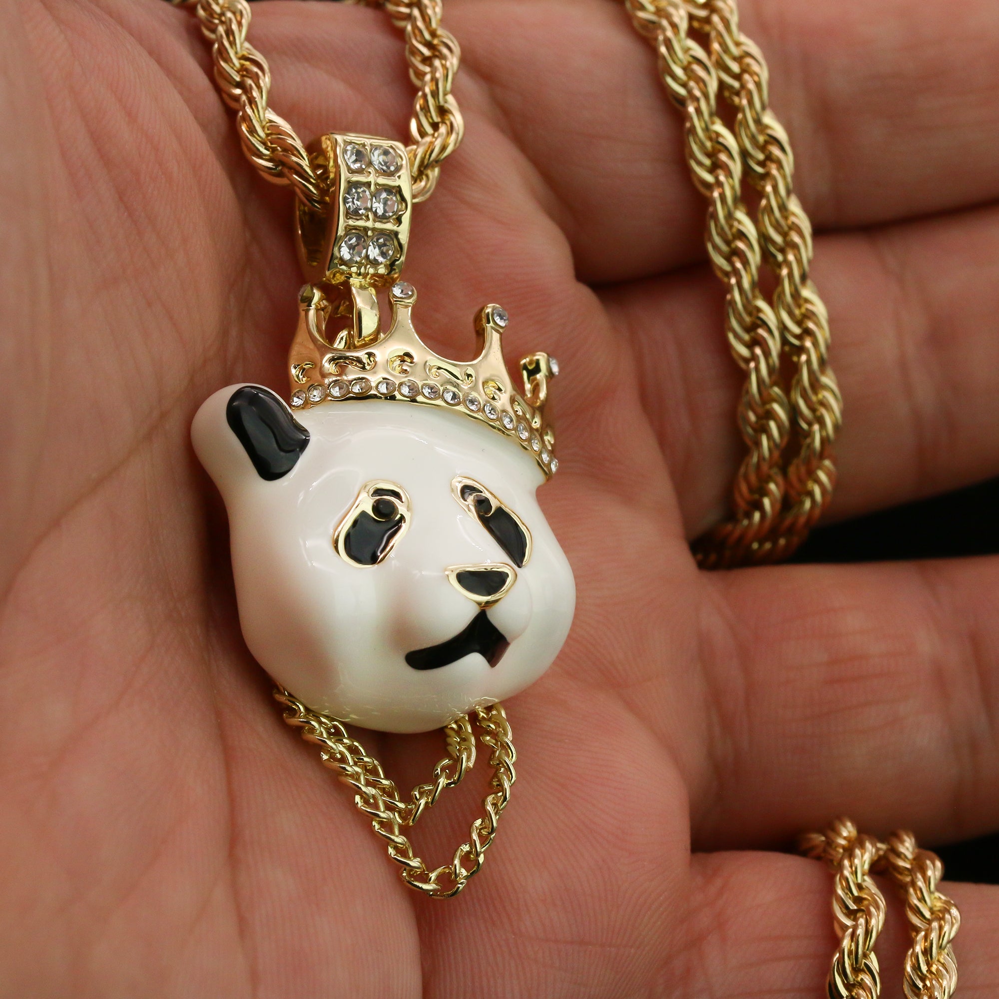 Source Hip Hop Jewelry Stainless Steel Crystal Diamond Panda Necklace  Custom Gold Plated Crown Pendant Necklace on m.