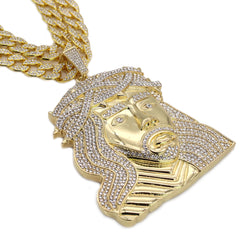 3pc Set Huge XXL Wide Face Jesus Gold Plated 18,20" Fully Cz Hip Hop Cuban Chain