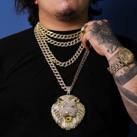 XXL Lion Face Pendant Fully Iced Cuban Chain 16mm