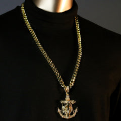 Men's Gold Plated Hip-Hop XL Cz Jesus Anchor Cuban 10mm 30 & Bracelet 3pc Set