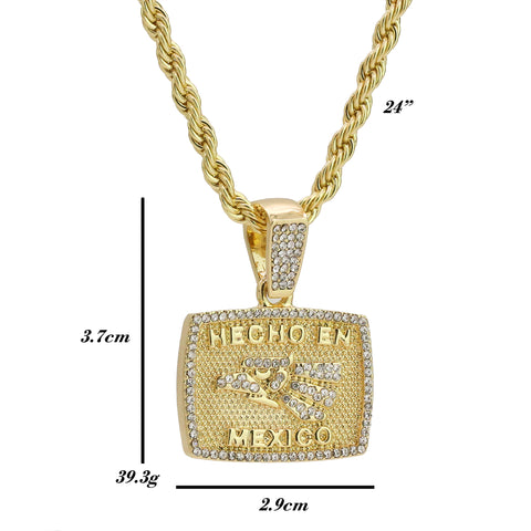 Cz Hecho En Mexico Pendant 24" Rope Chain Hip Hop 18k Jewelry Necklace