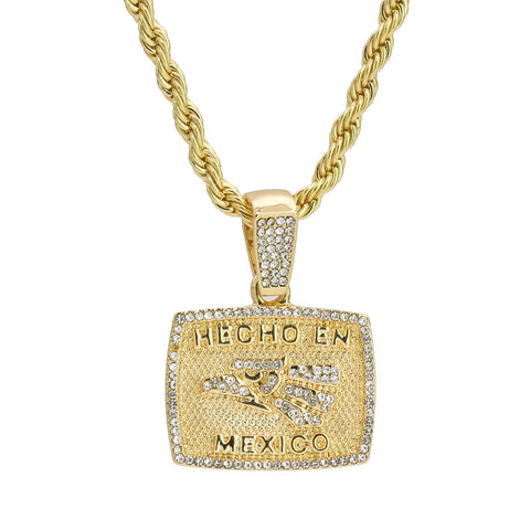 Cz Hecho En Mexico Pendant 24" Rope Chain Hip Hop 18k Jewelry Necklace