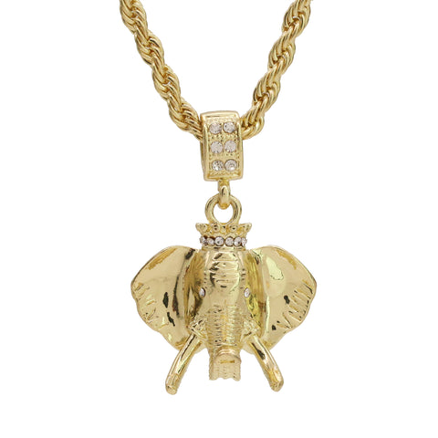 Cz Mammoth Pendant 24" Rope Chain Hip Hop 18k Jewelry Necklace