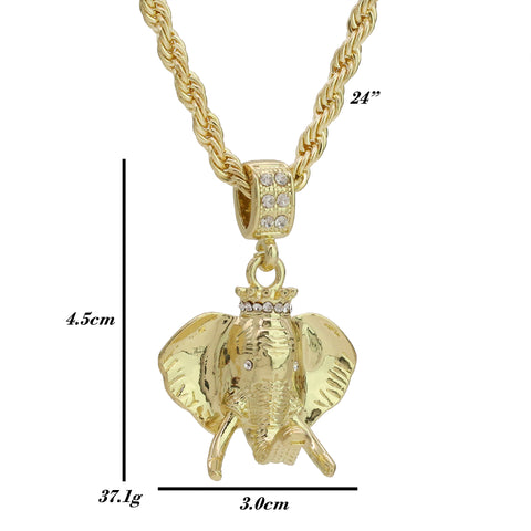 Cz Mammoth Pendant 24" Rope Chain Hip Hop 18k Jewelry Necklace