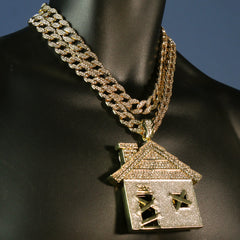 3pc Huge Silver Stardust Bando House Gold Plated 18,20" Fully Cz Hip Hop Cuban Choker Chain