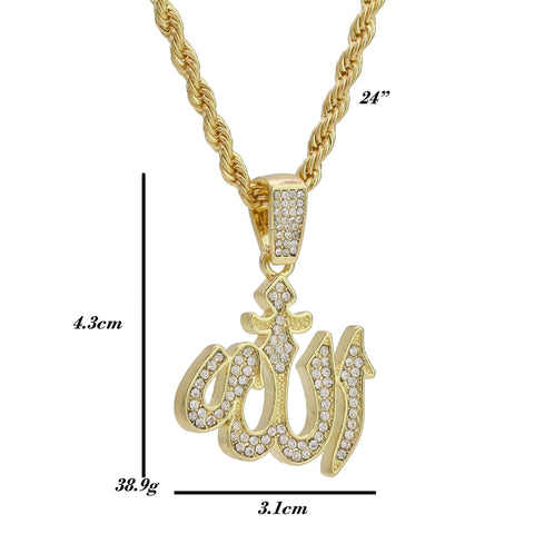 Cz Allah Pendant 24" Rope Chain Hip Hop 18k Jewelry Necklace