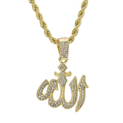 Cz Allah Pendant 24" Rope Chain Hip Hop 18k Jewelry Necklace