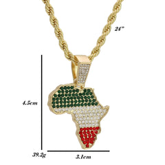 Cz Rasta Africa Pendant 24" Rope Chain Hip Hop 18k Jewelry Necklace