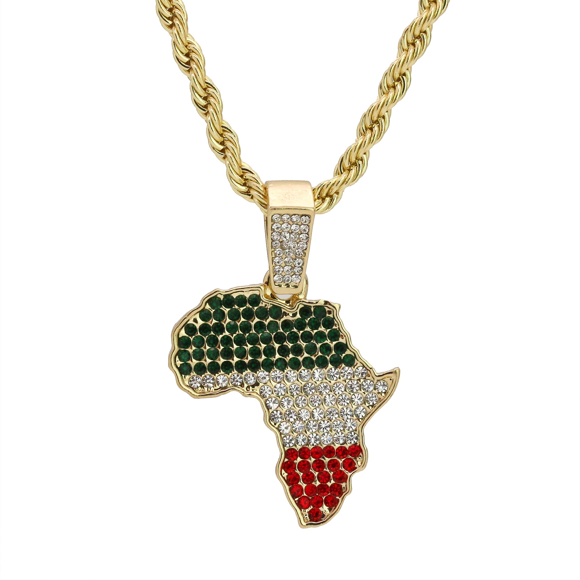 Cz Rasta Africa Pendant 24" Rope Chain Hip Hop 18k Jewelry Necklace