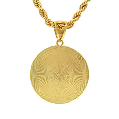 14k Gold Filled Fully Ice Out Round Mirror Jesus Pendant  with Rope Chain