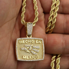 Cz Hecho En Mexico Pendant 24" Rope Chain Hip Hop 18k Jewelry Necklace