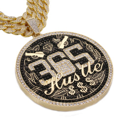 3pc Set Huge XXL 365 Hustle Money Gold Pt 18,20" Fully Cz Hip Hop Cuban Chain