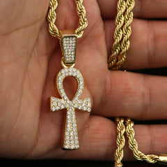 Fully Cz Ankh Pendant 24" Rope Chain Hip Hop 18k Jewelry Necklace
