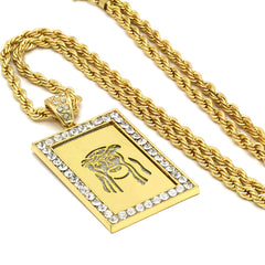 14k Gold Filled Fully Ice Out Square Mirror Jesus1 Pendant  with Rope Chain