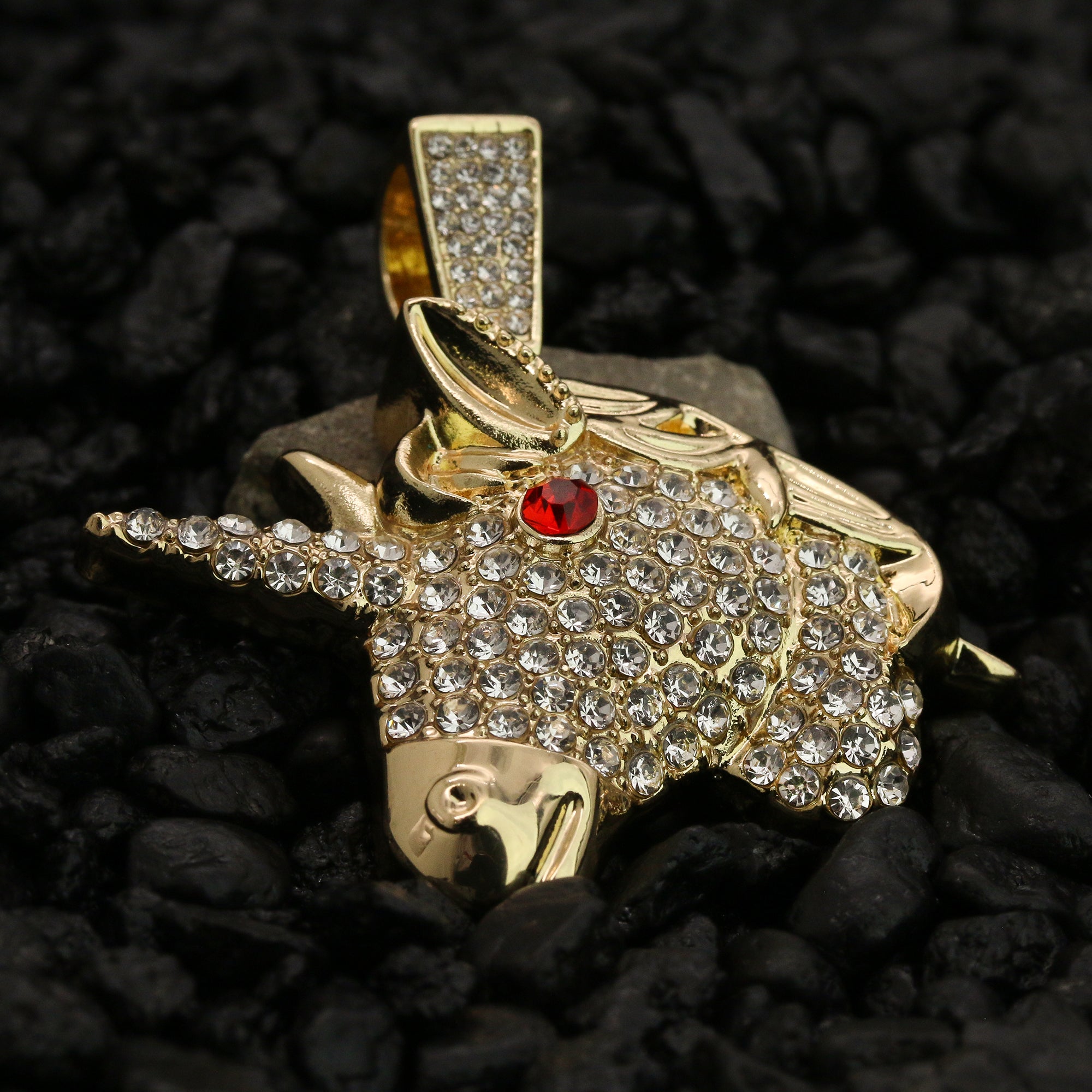Cz Red Eye Unicorn Pendant 24" Rope Chain Hip Hop 18k Jewelry Necklace