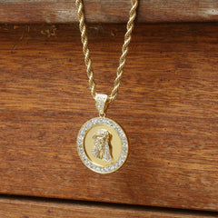 14k Gold Filled Fully Ice Out Round Mirror Jesus Pendant  with Rope Chain